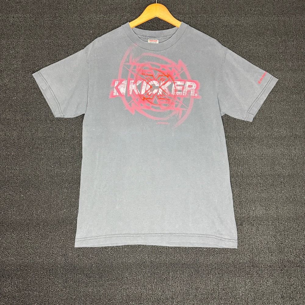 Kicker Audio Systems Graphic T-Shirt Vintage Faded Gray Red Logo Streetwear M